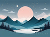 Printable Minimalist Moonlit Mountain Silhouette Line Art