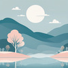 Minimalist Tranquil Lakeside Tree Reflection Printable Art