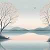 Minimalist Tranquil Lakeside Tree Reflection Printable Art