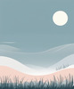 Minimalist Line Art of Windswept Grass and Half-Moon