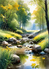 Peaceful Meadow With Brook and Trees Displaying Early Autumn Colors