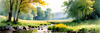 Peaceful Meadow With Brook and Trees Displaying Early Autumn Colors