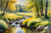 Peaceful Meadow With Brook and Trees Displaying Early Autumn Colors
