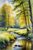 Peaceful Meadow With Brook and Trees Displaying Early Autumn Colors