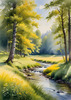 Peaceful Meadow With Brook and Trees Displaying Early Autumn Colors
