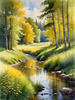 Peaceful Meadow With Brook and Trees Displaying Early Autumn Colors