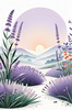 Minimalist Nature Art of Sunrise over Serene Lavender Field