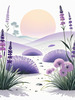Minimalist Nature Art of Sunrise over Serene Lavender Field