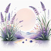 Minimalist Nature Art of Sunrise over Serene Lavender Field