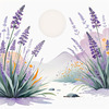 Minimalist Nature Art of Sunrise over Serene Lavender Field