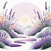 Minimalist Nature Art of Sunrise over Serene Lavender Field