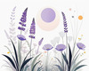 Minimalist Nature Art of Sunrise over Serene Lavender Field