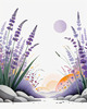 Minimalist Nature Art of Sunrise over Serene Lavender Field