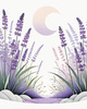 Minimalist Nature Art of Sunrise over Serene Lavender Field