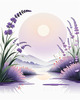 Minimalist Nature Art of Sunrise over Serene Lavender Field