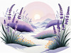 Minimalist Nature Art of Sunrise over Serene Lavender Field