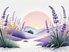 Minimalist Nature Art of Sunrise over Serene Lavender Field