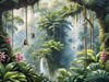 Printable Art of Tropical Rainforest Canopy with Monkeys and Orchids