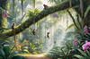 Printable Art of Tropical Rainforest Canopy with Monkeys and Orchids
