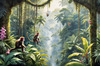 Printable Art of Tropical Rainforest Canopy with Monkeys and Orchids