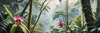 Printable Art of Tropical Rainforest Canopy with Monkeys and Orchids