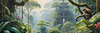 Printable Art of Tropical Rainforest Canopy with Monkeys and Orchids