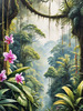 Printable Art of Tropical Rainforest Canopy with Monkeys and Orchids