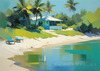 Minimalist Tropical Seaside Landscape Art Print