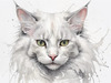 Sketchy Illustration of Turkish Angora Cat's Silky Fur in Abstract Style
