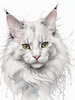 Sketchy Illustration of Turkish Angora Cat's Silky Fur in Abstract Style