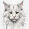 Sketchy Illustration of Turkish Angora Cat's Silky Fur in Abstract Style