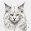Sketchy Illustration of Turkish Angora Cat's Silky Fur in Abstract Style