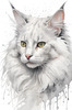 Sketchy Illustration of Turkish Angora Cat's Silky Fur in Abstract Style