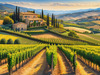 Printable Art of Tuscan Village with Golden Vineyards and Russet Shores