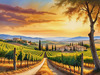 Printable Art of Tuscan Village with Golden Vineyards and Russet Shores