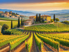 Printable Art of Tuscan Village with Golden Vineyards and Russet Shores
