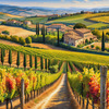 Printable Art of Tuscan Village with Golden Vineyards and Russet Shores