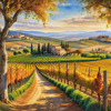 Printable Art of Tuscan Village with Golden Vineyards and Russet Shores