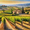 Printable Art of Tuscan Village with Golden Vineyards and Russet Shores