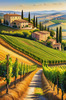 Printable Art of Tuscan Village with Golden Vineyards and Russet Shores