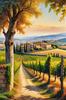 Printable Art of Tuscan Village with Golden Vineyards and Russet Shores