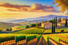 Printable Art of Tuscan Village with Golden Vineyards and Russet Shores