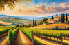Printable Art of Tuscan Village with Golden Vineyards and Russet Shores