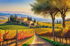 Printable Art of Tuscan Village with Golden Vineyards and Russet Shores