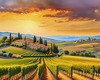 Printable Art of Tuscan Village with Golden Vineyards and Russet Shores