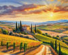 Printable Art of Tuscan Village with Golden Vineyards and Russet Shores