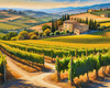 Printable Art of Tuscan Village with Golden Vineyards and Russet Shores