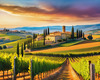 Printable Art of Tuscan Village with Golden Vineyards and Russet Shores