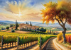 Printable Art of Tuscan Village with Golden Vineyards and Russet Shores