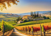 Printable Art of Tuscan Village with Golden Vineyards and Russet Shores